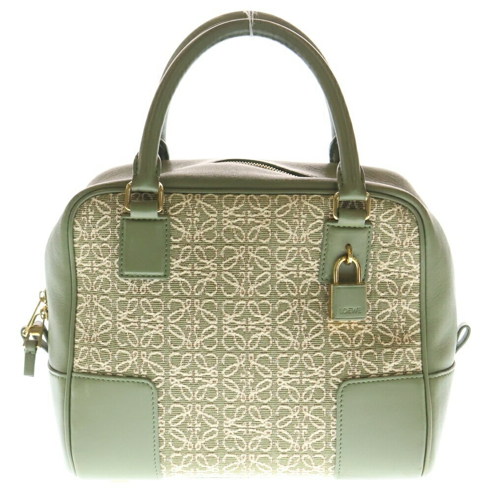 LOEWE Amazona Jacquard Bag Handbag Shoulder Green Beige Leather